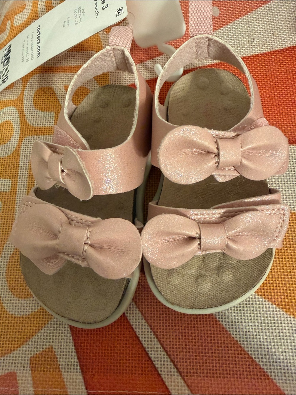 Carter's Shimmery Light Pink Bow Strap Sandals